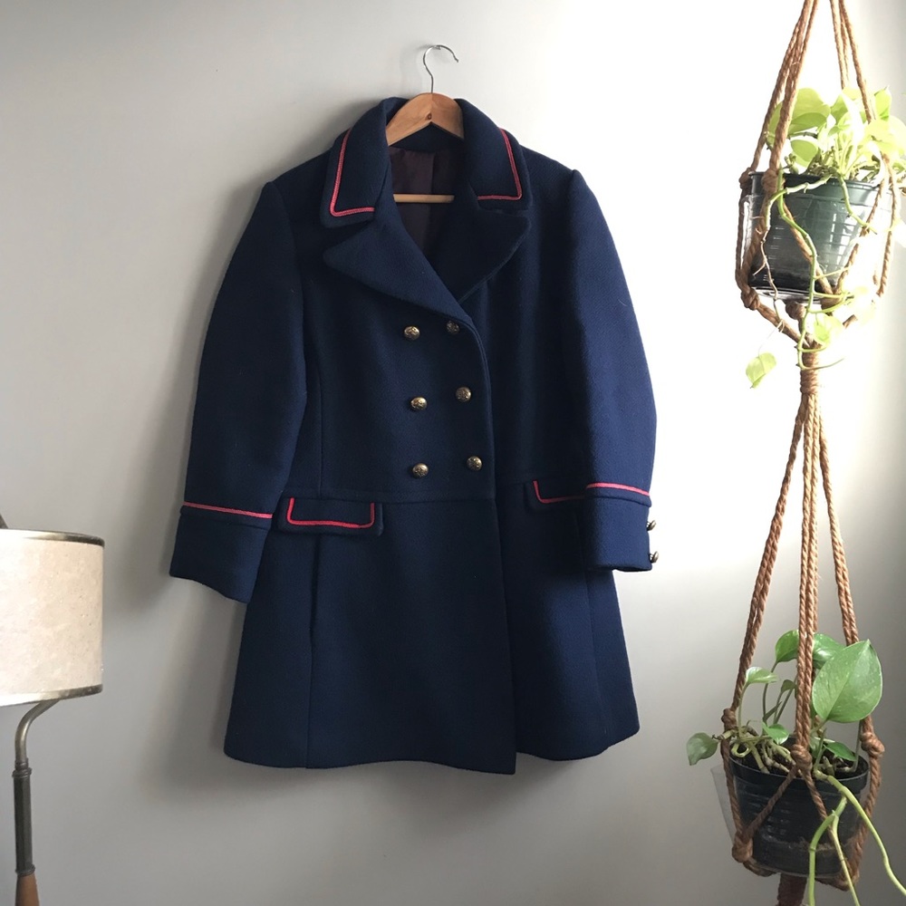 Vintage Navy Pea Coat with red piping